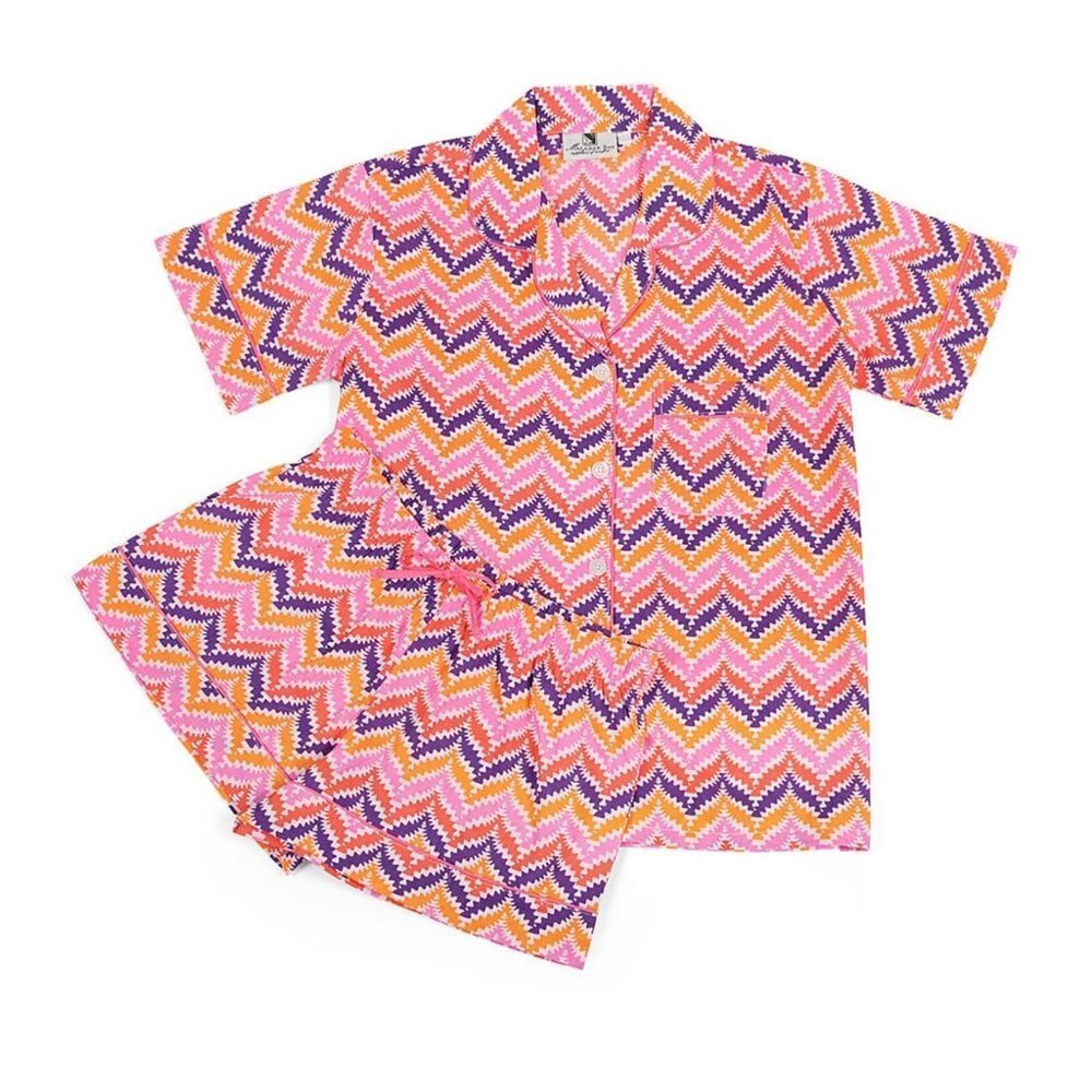 Malabar Bay Pink & Purple Zigzag Organic Cotton Summer Pajama Set - Small - Picture 3 of 6